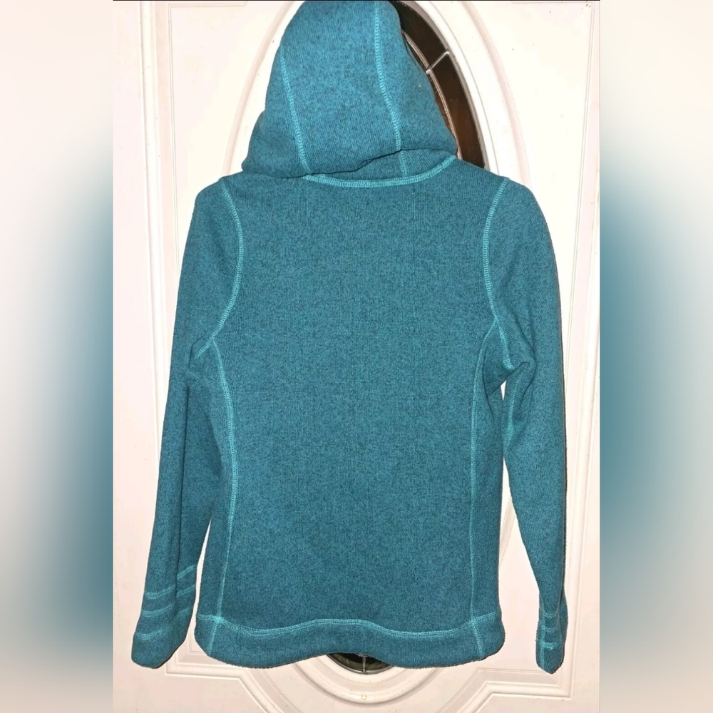 The North Face Women’s Sm Sweater Knit Fleece Sweatshirt Hood 3 Snap Plaid Teal - Picture 5 of 12